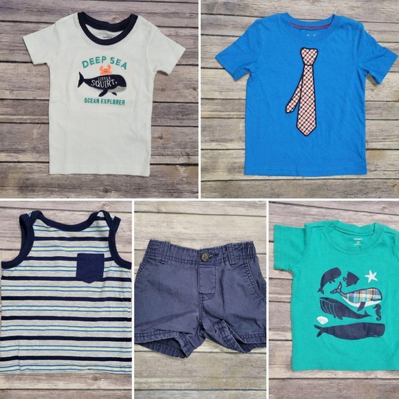 Carters Toddler Boy 12 Mo Shirts Shorts Bundle 720 - Picture 1 of 16